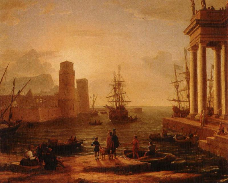 Claude Lorrain utsikt over hamn med bimma Norge oil painting art